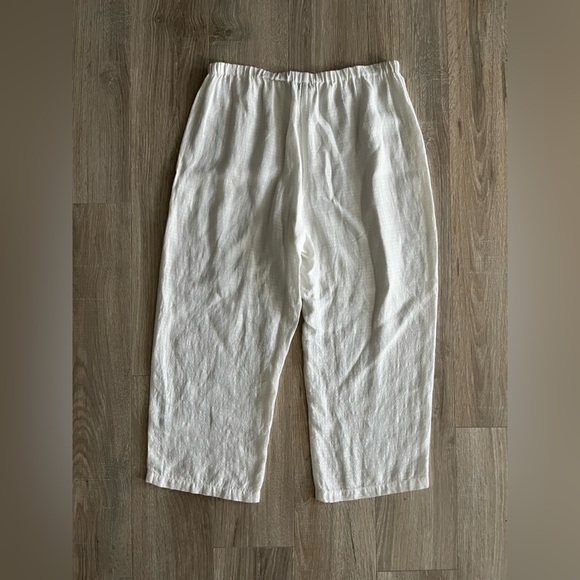 Eileen Fisher White Crop Wide Leg Linen Blend Ripple Pants - Size Small Petite - Picture 7 of 7